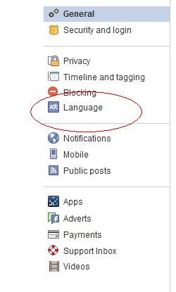 Facebook language option